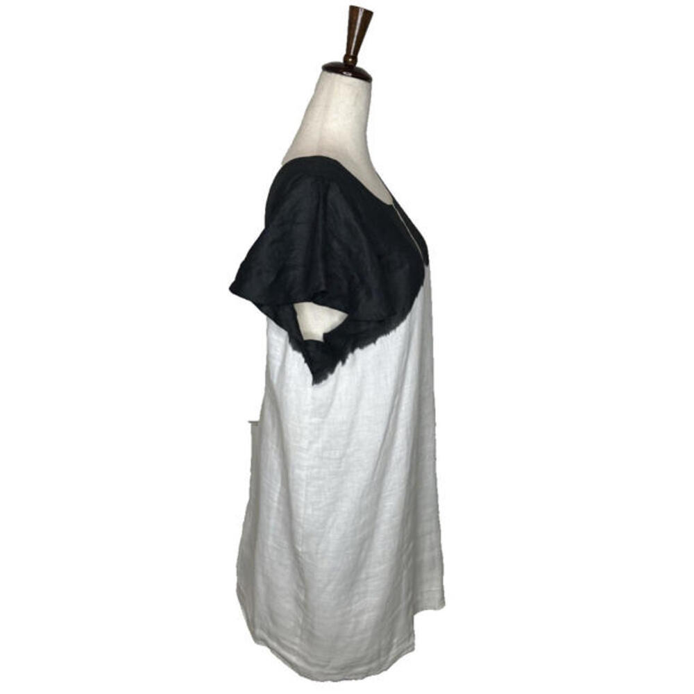 J Crew Linen A Line Shift Dress L Flutter Sleeve Lined Black White Knee Length - Picture 6 of 9
